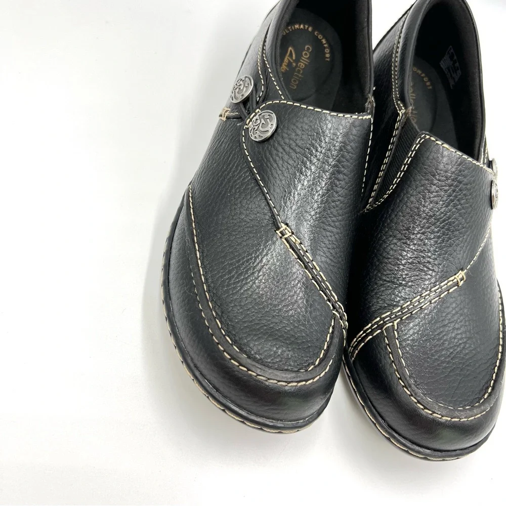 7N 7 N NARROW Clarks Women's Ashland Lane Q Black Leather Slip On Loafers Shoes‎